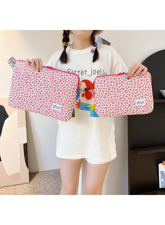 Korean Style Simple Shockproof Ipad Tablet Bag Macbook13 Inch Cute Floral Laptop Sleeve Bag Ins-Color:Red Heart-Dimensions:Large - Image 3